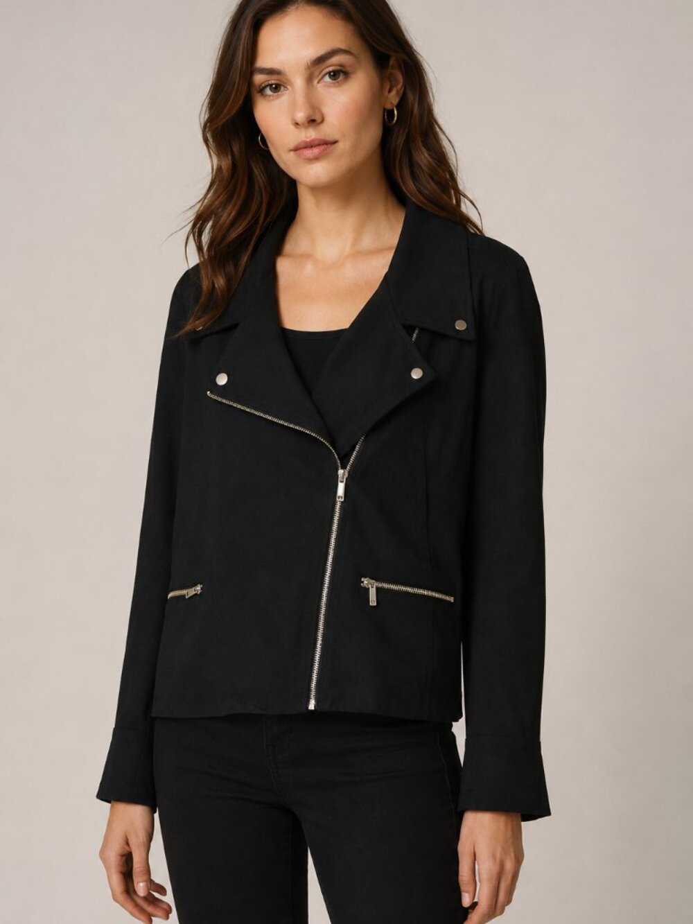 The Limited Collection XL Black Moto Jacket Asymmetrical Zip Stretch